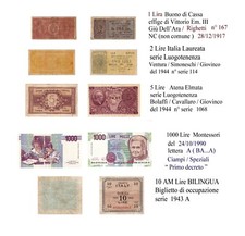 1  2 5 10 1000 AM LIRE  BUONO DI CASSA  1917 NC 1943 1944 con FDS LOTTO REGNO