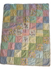 Handmade Quilt 46x36 Cross Stitch Embroidered Animal Block Baby Girl 1980 Crib