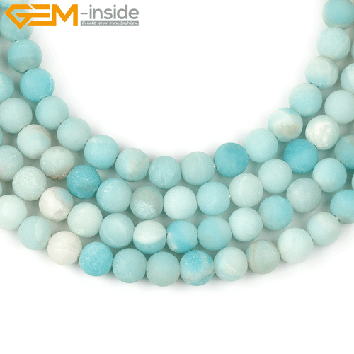 Big Hole Amazonite Beads 15" - Frosted Matte Blue Natural Stone Strand Making - Picture 5 of 23