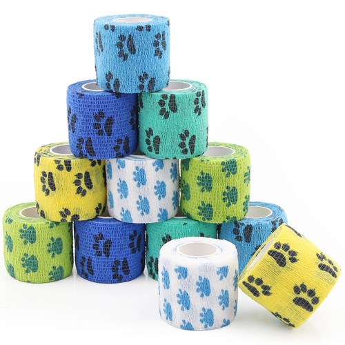 12 Rolls Vet Wrap Pets Cohesive Bandage Self-Adherent Bandage First Aid for Dogs