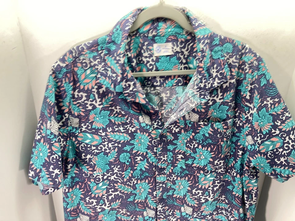 Hurley 夏威夷纽扣衬衫男式 XL 多色花卉短袖口袋 — 第 2/4 张图片