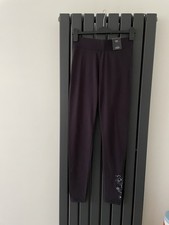 M S Size 12 High Rise Stay New Cotton Navy Blue Embroidered Leggings BNWT New