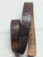 vintage TOOLED buckle belt ACORNS handcrafted 30 cowhide leather OAK western