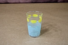 Vintage Mid Century Juice Glass, Pale Aqua Yellow Daisy Basket Pattern 4"H