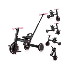 4-in-1 Foldable Toddler Tricycle with Push Handle with Adjustable Seat-Pink - Co