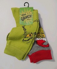 Brand New x2 The Grinch Dr. Seuss Mix Match Christmas Socks Shoe Size 8 -12