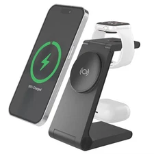 Just Wireless 3-in-1 Magnetic Wireless Charger - Black: USB-C, MagSafe
