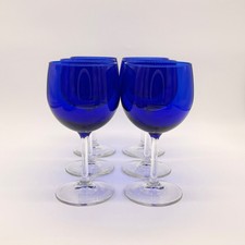 Vintage Libbey Cobalt Blue Balloon Wine Glass Set Of 6 Clear Stem 7" Tall Montib