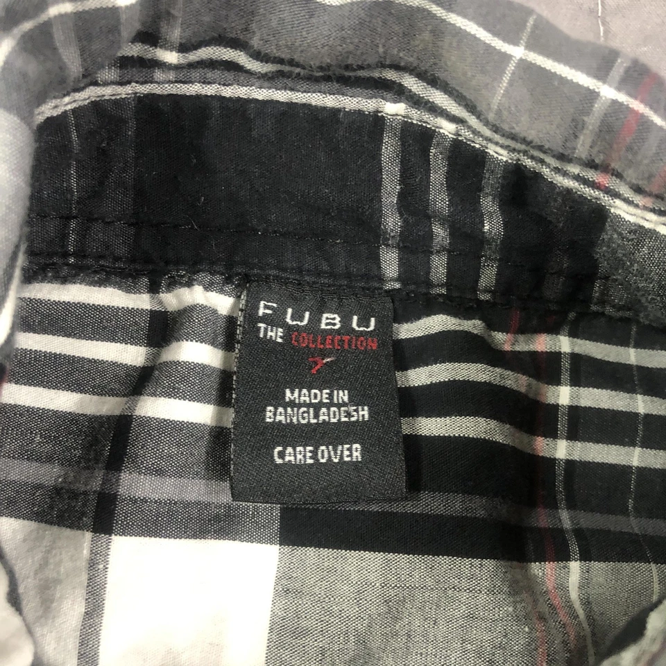 Y2K FUBU Shirt Boys 7 Youth Plaid Short Sleeve Button Up Pockets Casual Logo - Image 3 of 4