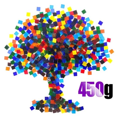 1LB Mixed Color Glass Mosaic Tiles Square Pieces with Storage Container Crafts D - Image 1 of 4