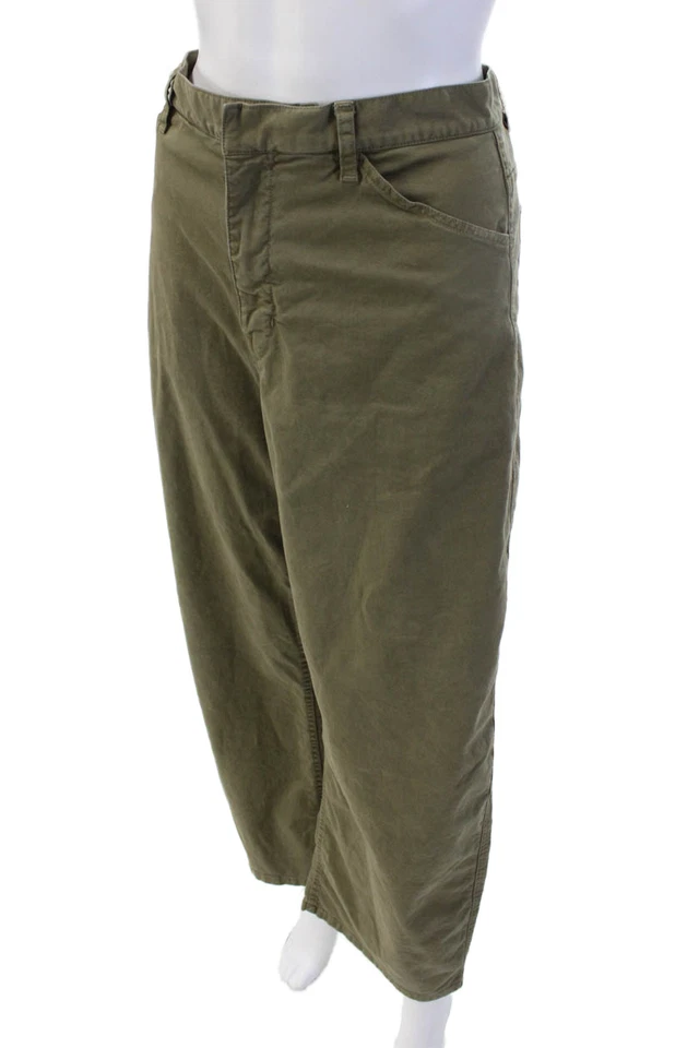 Pantalones chinos Nili Lotan para mujer verde militar botones algodón elástico talla 10 Foto 2 de 4