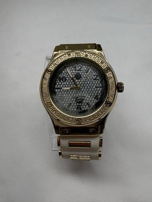 Techno Pave Gold White Jewels Watch WR 7758 Fashion Silicone Band