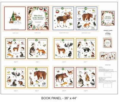 36'' X 44'' Panel Who Lives in the Woods? Book Animals Cotton Fabric D606.10