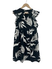 Loft Black Leaf Print Ruffle Shoulder Dress Small Cotton
