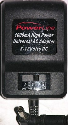 PowerLine AC/DC 1000mA High Power Universal Adapter 3 to 12VDC Model 0900-33