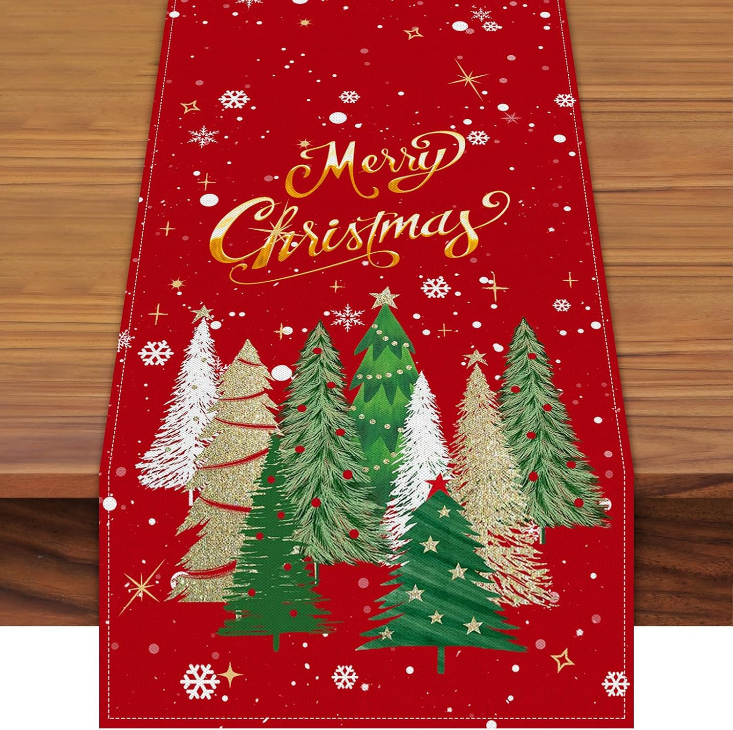 72 X 13 Inch Christmas Table Runner - Red Table Runner with Glittering Snowflake