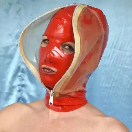 2-layer Latex Hood Transparent Rubber Mask with before&after zipper for Fetish - Image 3 of 4