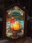 VTG. Heileman's Old Style Faux Stained Glass lightup Beer Sign 1980s
