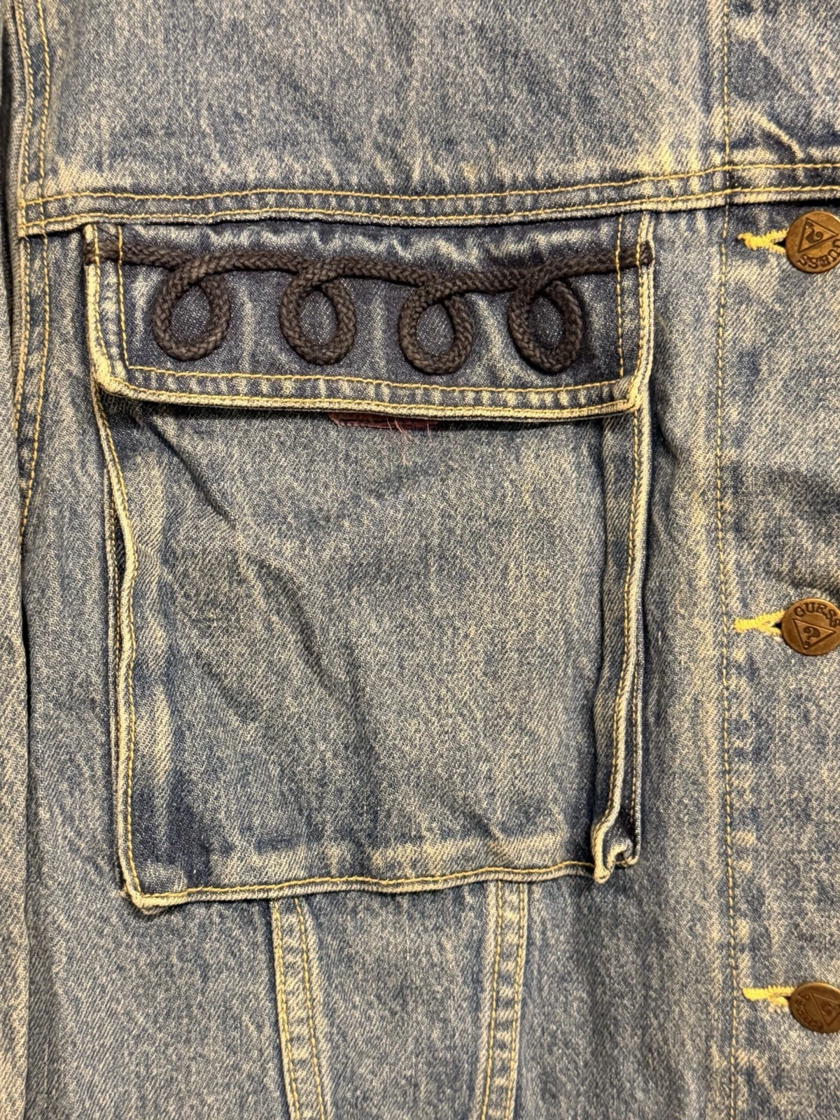 Vintage 80s GUESS Georges Marciano Denim Jacket Flying High Soutache Rope Trim L image 3