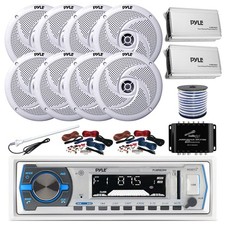 Pyle Marine Bluetooth Receiver, 2x Amp w/2x Kit, 8x 8'' Speakers w/Accessories