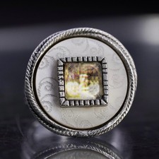 size 5.5, Vintage sterling Silver 925 ring mother of pearl square abalone