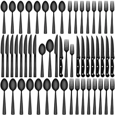 72-Piece Stainless Steel Black Silverware Set - CEKEE Flatware Kitchen Utensi...