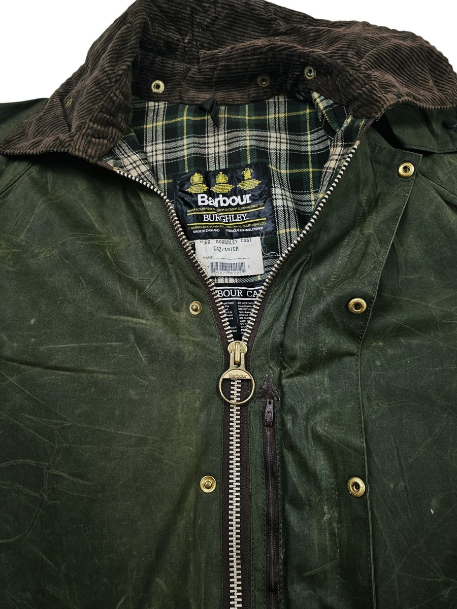 HOT VTG Men's BARBOUR @ A160 BURGHLEY PLAID LINED OLIVE