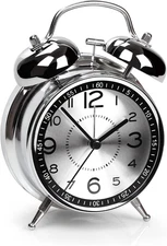 Heavy-Duty Twin Bell Alarm Clock for Deep Sleepers - Silent Quartz, Gray