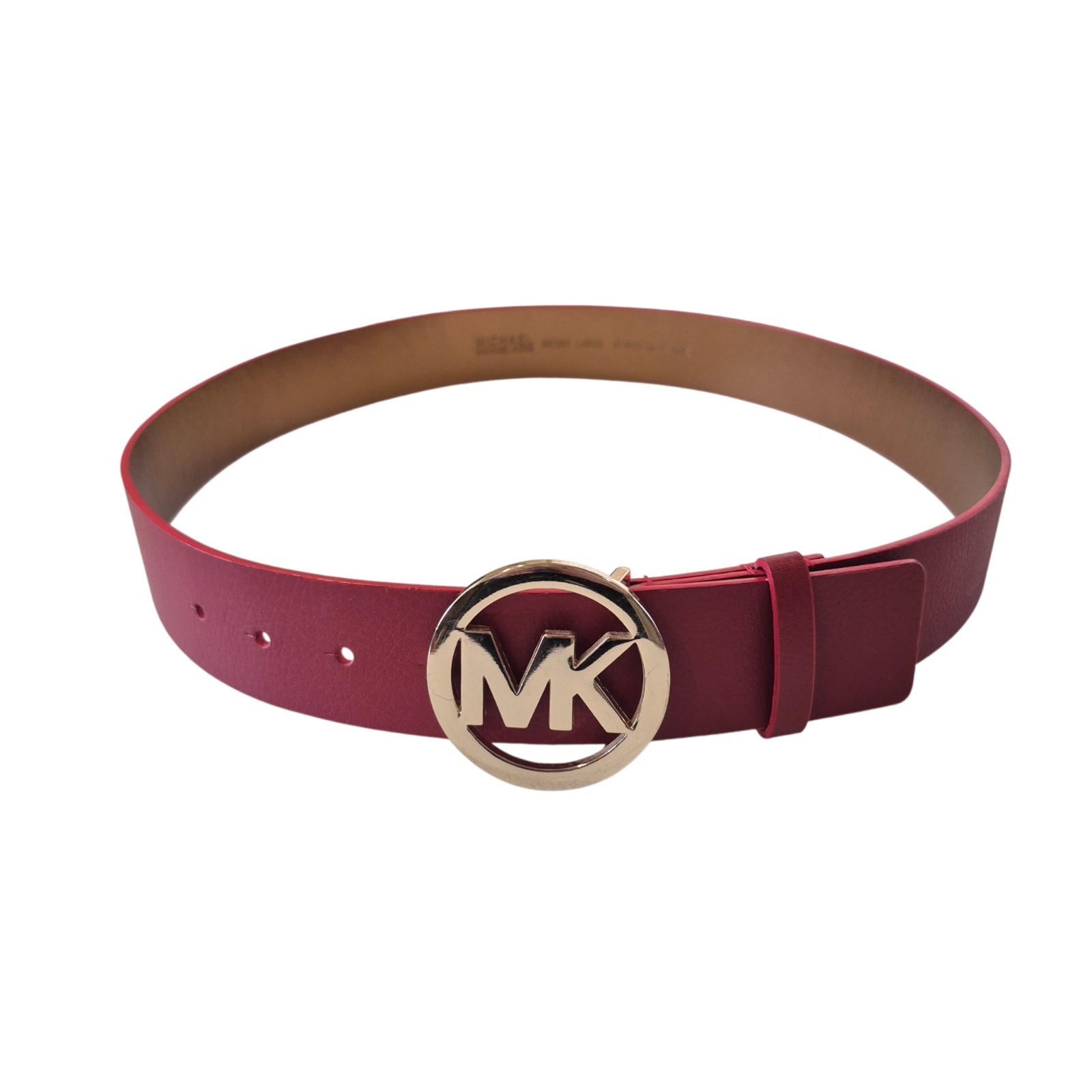 New Michael Kors MK Womens Red Large Leather Belt Gold Round Buckle thumbnail 2
