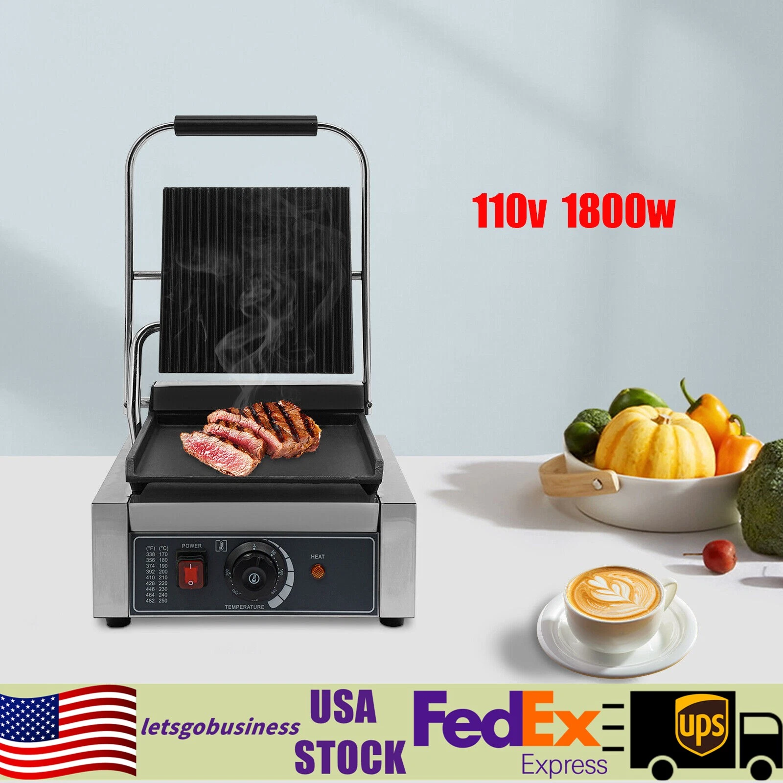 1800W Electric Stainless Steel Sandwich Maker Sandwich Machine Pannini Maker