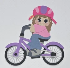 Purple Bike Girl Brown Hair. Scrapbook, Card Making Paper Piecing