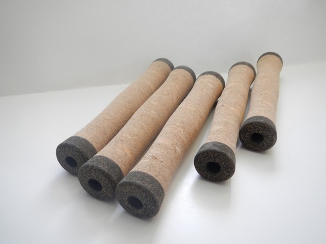 CORK HANDLE 1 NATURAL BURl WITH RUBBERIZED END CAPS 8 1//2/" WITH 3//8/" BORE NICE!