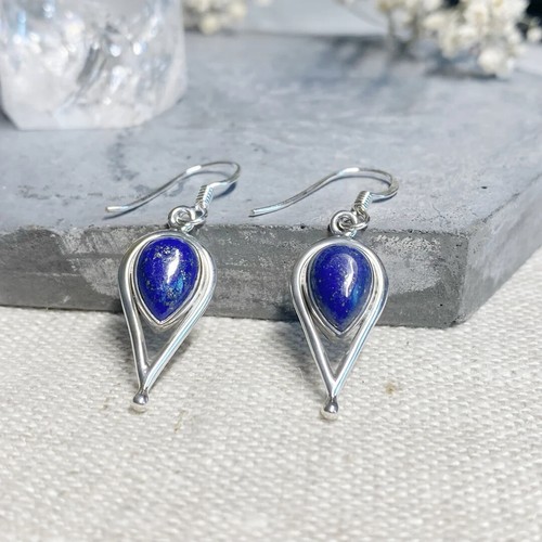 Teardrop Dangle Earrings Lapis Lazuli Gemstone Women Earrings Drop Earrings - Picture 3 of 4