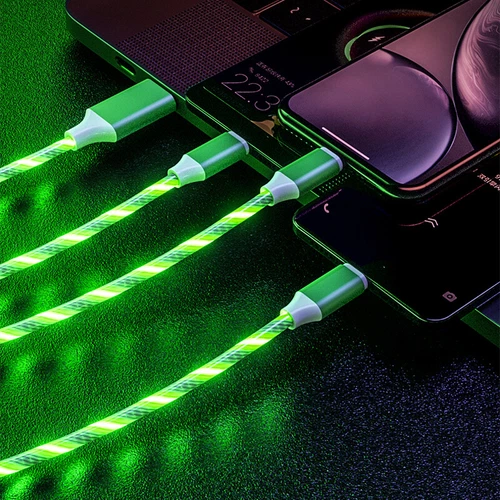 Wholesale 3 IN 1 Flowing LED Light Fast Charging Cable USB Cord For iPhone Bulk - Picture 8 of 20