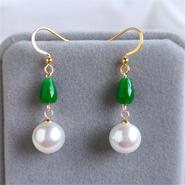 12MM Sea Shell pearl jede Gemstone DIY Earrings 18K Ear hook Beautiful Dangle 12MM Sea Shell pearl jede Gemstone DIY Earrings 18K Ear hook Beautiful Dangle