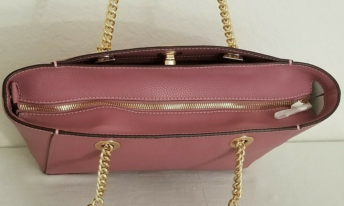 COACHバッグ 🌞COACH NY 57107 TURNLOCK GOLD CHAIN ROSE PINK LEATHER