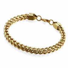 8.7" Polished Mens Wheat Chain Wrist Link Gold Tone Stainless Steel Bracelet*6MM