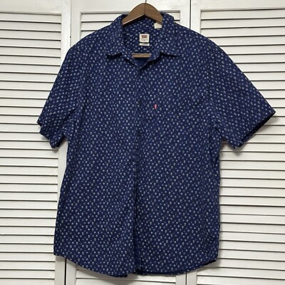 Levis Casual Button Down Shirt Mens XL Cactus Pattern Blue Desert Theme