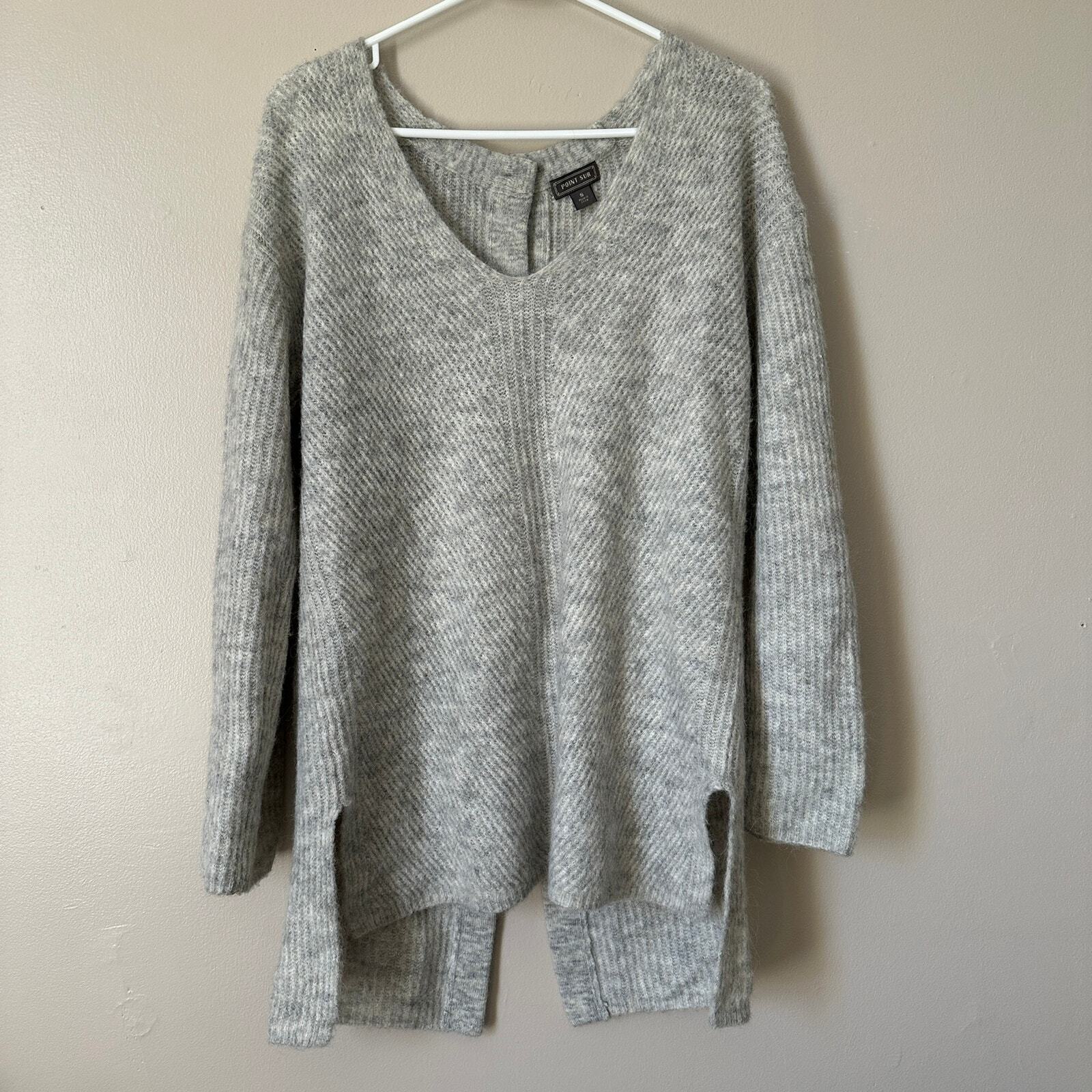 J Crew Point Sur Alpaca Blend Open Back Button Ribbed Gray Slouchy Sweater SMALL
