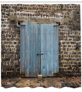 Stone Wall Of Old Barn With Rustic Tin Door European Town Shower