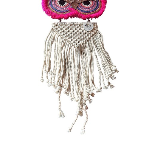 Gypsy Owl Macrame Wall Hanging Decor Pink - Picture 7 of 9