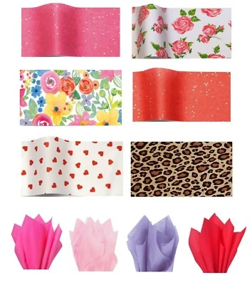 Sparkly Red Love Hearts Tissue Paper Wrapping Gift Sheets 50x75cm Valentines Day
