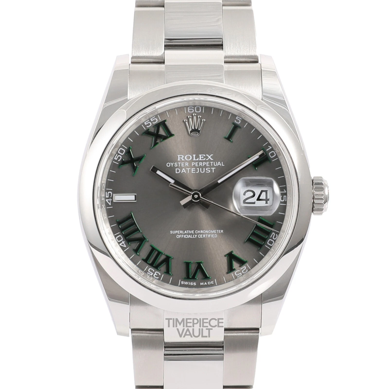Rolex — ROLEX DATEJUST 116200 STEEL 36MM OYSTER WATCH CUSTOM WIMBLEDON DIAL SMOOTH BEZEL