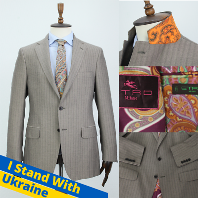 ETRO MILANO Gray Herrigbone WOOL COTTON Sport Coat