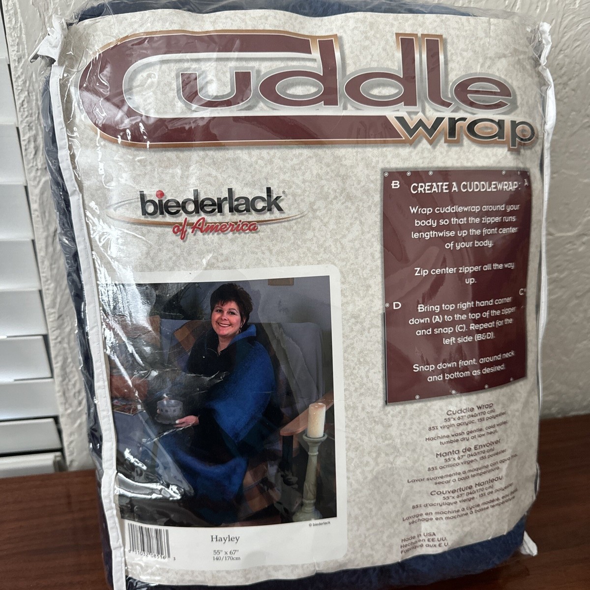 Biederlack Cuddle Wrap Throw Stadium Blanket Zipper Snap Hayley Blue VTG