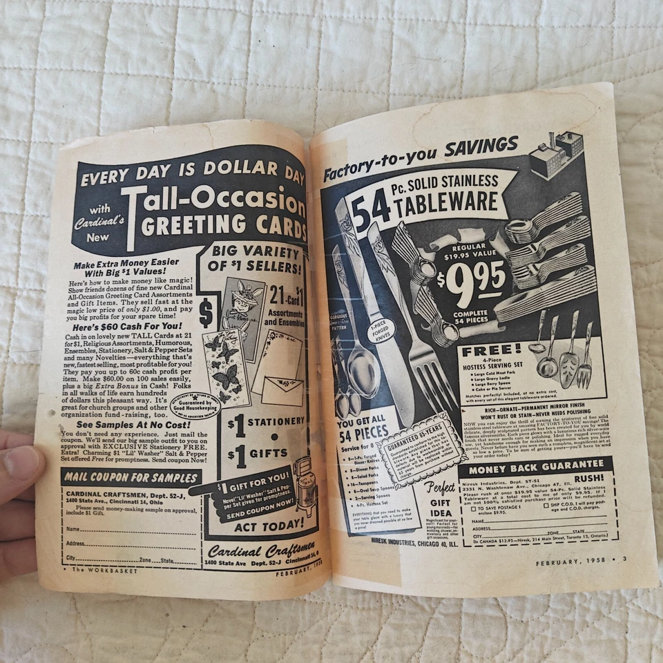 1958 年 2 月 The Workbasket Home Arts 杂志针织和钩针图案书 — 第 3/4 张图片