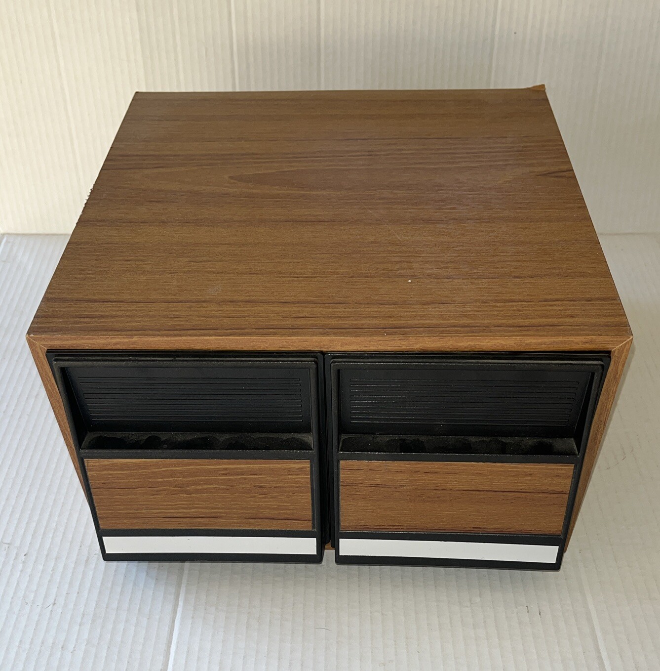 Vintage Storage Case Drawers Fits 40 CD's Faux Wood Cabinet 2 Drawer Holder