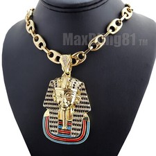 Iced Gold plated Alloy Cubic Zirconia PHARAOH KING TUT Marina Chain Necklace