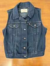 Vintage Levi's Jean Jacket Vest Womens S Blue Denim Red Tab Biker Western