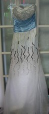 Ladies small elegant long gown dress beaded white light blue gown formal